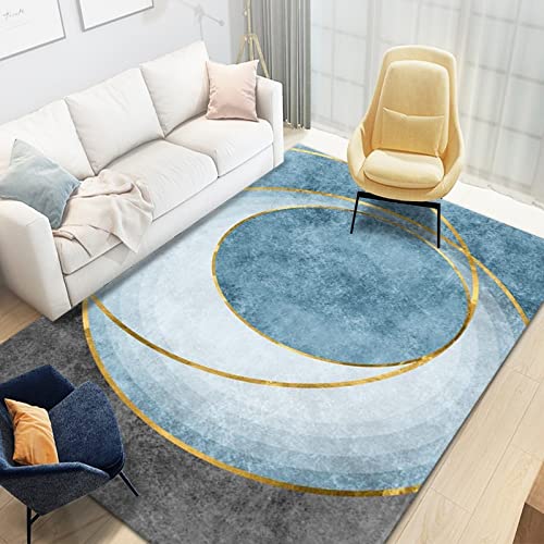 Tapis de salon moderne bleu géométrique aux finitions soignées - 2