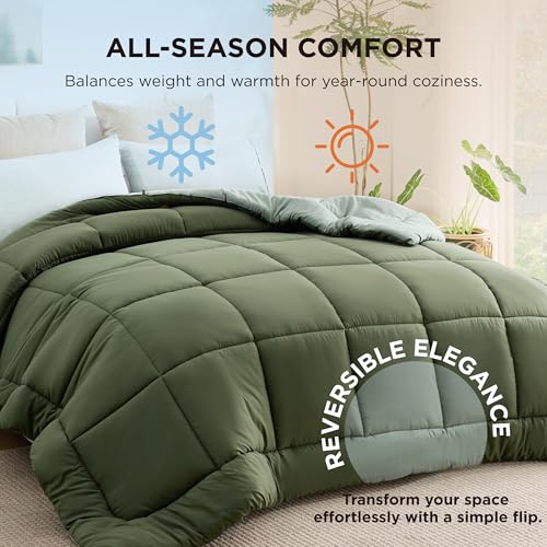 Image of Bedsure Comforters Oversized King -Duvet Insert Green /Light Green Down Alternative Comforter Quilted All Season Duvet- Machine Washable(Green /Light Green,Oversized King 96x116 Inches)