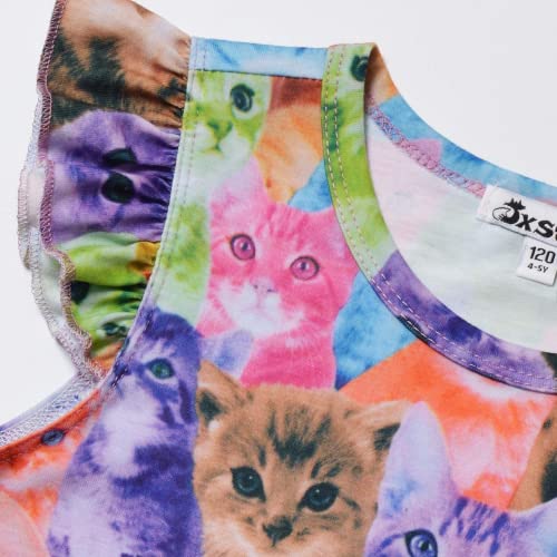 Camisola Princesa para Meninas Unicórnio Gato Manga Flutter Algodão Pijamas Dress …, Gato, 8-9 Years