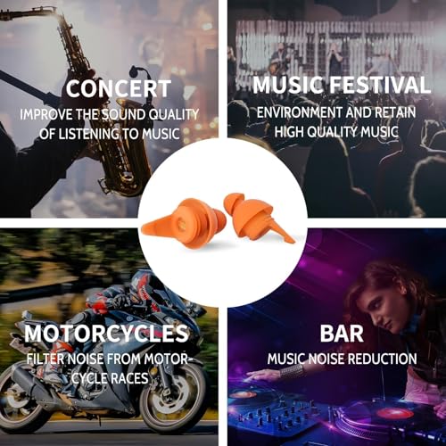 Image of LYSIAN High Fidelity Concert Ear Plugs, 23dB Noise Reduction Musician Earplugs for Concerts, Festivals & Raves, Reusable Soft Earplugs with Aluminum Case, 2 Pairs, Orange