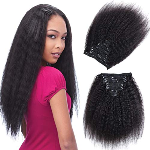 Alishow Hair Kinky Straight Clip In Human Hair Extensions Clip Ins Human Hair 8A Italian Coarse Yaki Brazilian Virgin Hair Clip In Extension 7pcs/lot,120gram/set (12", Natural Black)