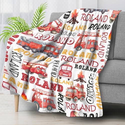 Image of Fire Trucks Firefighter Custom Blanket Gifts Personalized Fire Trucks Throw Blankets for Boys Girls Super Soft Fleece Flannel Air Conditioning Blanket for Couch Bed 80x60 in for Adult