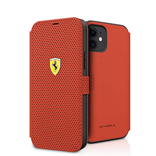 Ferrari FESPEFLBKP12SRE Étui à Rabat perforé pour iPhone 12 Mini 5,4" Rouge