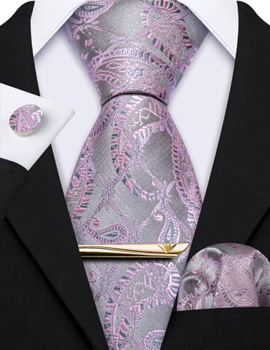 Image of Barry.Wang Designer Mens Tie Sets Collection, Eleagnt Gift Box Tie Clips Handkerchief Cufflink Set