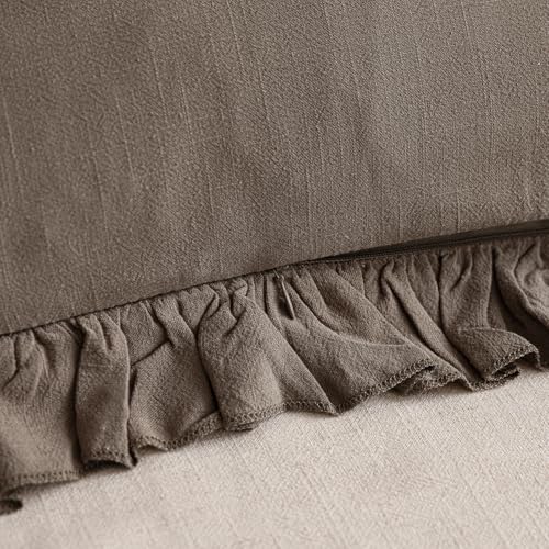 Image of Foindtower Set of 2 Decorative Linen Fringe Ruffle Throw Pillow Covers Soft Boho Farmhouse Cushion Cover Cozy Accent Retro Pillowcase for Couch Sofa Bed Living Room Home Decor,24x24 Inch,Dark Brown