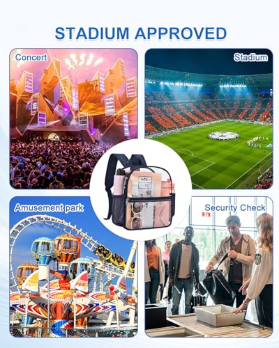 Image of Clear Backpack for Stadium Events, 12x12x6 Small Clear Plastic bag with Reinforced Straps for Game Security Festival Concert