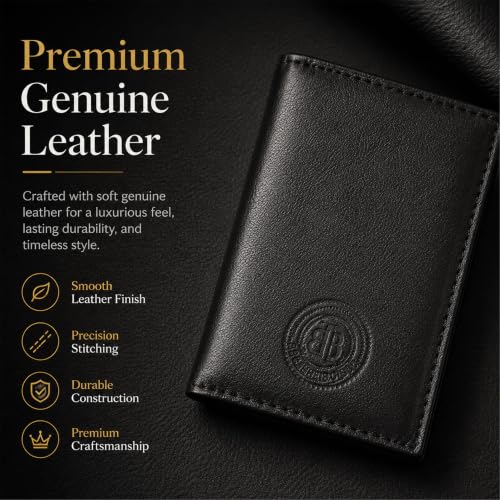 Image of LB LEATHERBOSS Slim Thin Leather Credit Card Triple ID Window Mini Wallet Bifold Driver License Safe (Black)
