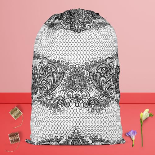 Image of ArtzFolio Black Lace | Reusable Sack Bag | Bag for Gym, Storage, Vegetable & Travel
