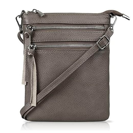 befen Bolsa tiracolo feminina pequena de couro para mulheres, bolsa transversal com vários bolsos com zíper, Cinza sombreado vintage