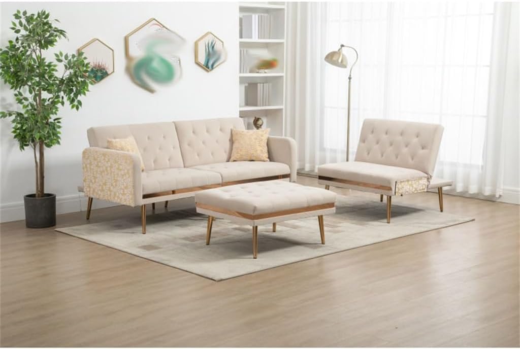 Sofa with Golden Legs, Detachable Cushions, with A Movable Footstool, Suitable for Liveing Room