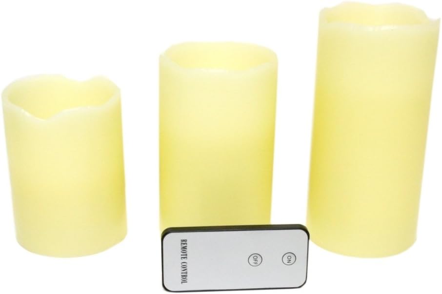 Everlasting Glow LED Ivory Pillar Candles, Remote Control, Set of 3, 3" x 4, 5, 6" Height