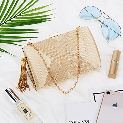 Weimzc Women Clutch Bag Evening Bag Fringed Evening Handbag,Lady Party Wedding Clutch Purse Chain Shoulder Cross Body Bag(Champagne) #TOP4