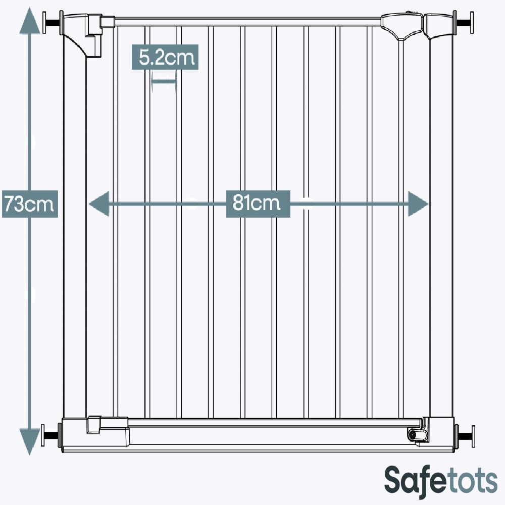 Safetots Puerta De Seguridad SafeStep, Blanca, 96cm - 103cm, Puerta de Seguridad Extra Baja, Puerta Extra Ancha de 81cm, Puerta de Una Sola Pieza Extra Ancha para Escaleras, Pasillos y Puertas | Pasaje extra bajo, no requiere taladrar, apertura con una so