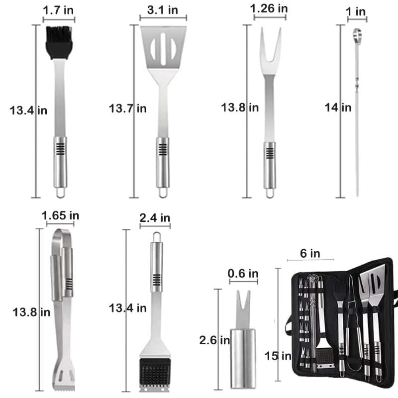 Kit de accesorios para barbacoa, juego de 20 herramientas de parrilla de barbacoa de acero inoxidable para ahumador, camping, barbacoa, utensilios de barbacoa, juego de herramientas de cocina al aire 7