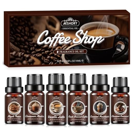 AESHORY Aceites Esenciales Café 6 x 10ML，Juego de Difusor Aceites Esenciales Aromaterapia para Humidificador，Aceite Esencial ambientadores de hogar