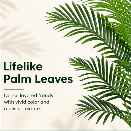 Image of Artificial Palm Tree 6.2ft Tall Fake Palm Tree Indoor Decor with 18 leaves and Real Bark Design Faux Tropical Areca Palm Silk Floor Plant in Pot for Home Office Living Room Bedroom Decor 1pcs