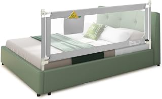 Bed Rail, Height Adjustable Toddler Protection Guard with Storage Pocket and Double Safety Lock, Vertical Lifting Anti-Fall Beds Mesh Guardrail for Toddlers Kids (Grey, 196cm)