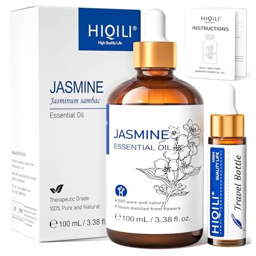 HIQILI Jasmine Essential Oil, Premium Quality Pure & Natural, for Diffuser, Sleeping, Massage, Skin Care, Perfume, Shampoo, Aromatherapy - 3.38 FL Oz