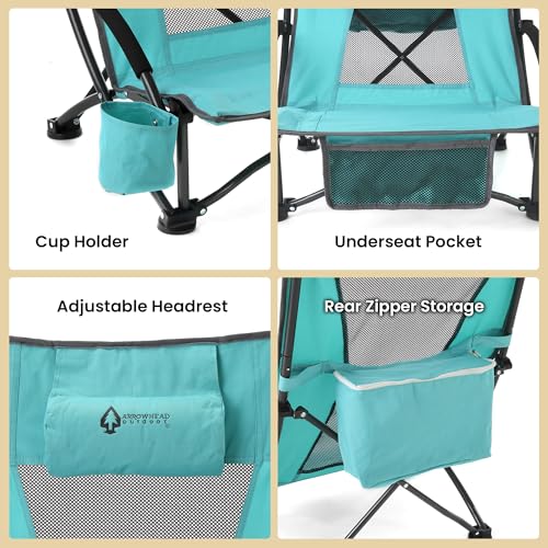 ARROWHEAD OUTDOOR 2-Pack Low Seating + 20° Reclining Folding Beach Chair w/Padded Headrest, Foam Armrest, Cup Holder, Carry Bag, 300 LBS Weight Capacity by ARROWHEAD OUTDOOR - Image 4