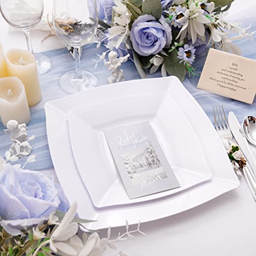 Morejoy 60 Pcs White Square Plastic Plates - White Disposable Dinner Plates 10.5" - Premium White Appetizer Plate - White Dessert/Salad Plate 9“ For Wedding Birthday Party #TOP2