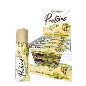 IronMaxx Proteino Proteinriegel – White Chocolate Pistachio 12 x 30g | High-Protein-Bar auf Waffelbasis mit cremiger Füllung | zuckerreduzierter Eiweißriegel glutenfrei und palmölfrei