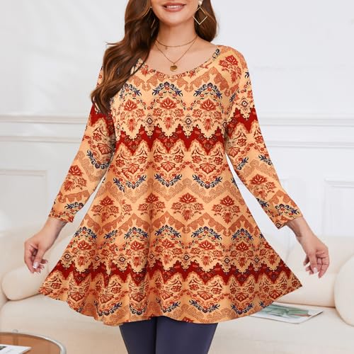 Image of LARACE Tunics 3 /4 Sleeve Plus Size Tops for Women V Neck Loose Fit Flowy Clothing for Leggings