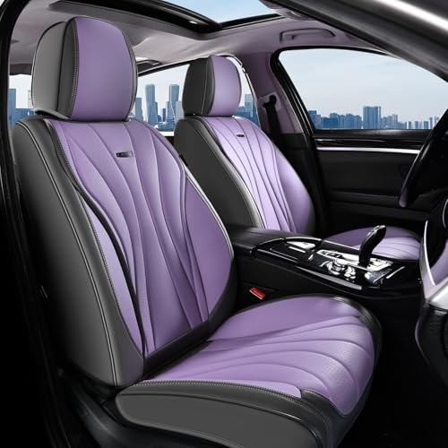Image of Coverado Front Seat Covers, 2 Pack Leather Seat Cover for Cars, Waterproof Seat Covers, Front Seat Car Seat Protectors, Driver Car Seat Cushions Universal Fit for Most Vehicles, Gray&Purple