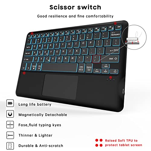 Domeun Samsung Galaxy Tab S7 Fe/S7 Plus/S8 Plus Case With Keyboard 12.4 Inch - 7 Color Backlit Detachable Wireless Touchpad Keyboard Cases With S Pen Holder For Tab S8+ 2022/S7 Fe 2021/S7+ 2020 #TOP4