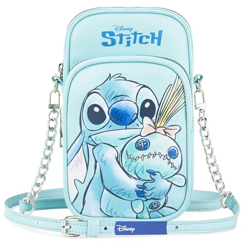 Get Trend Disney Stitch Sac Bandoulière Fille et Ado Pochette Téléphone Bandoulière Épaule Sac de Voyage Cadeau Fille (Bleu Stitch)