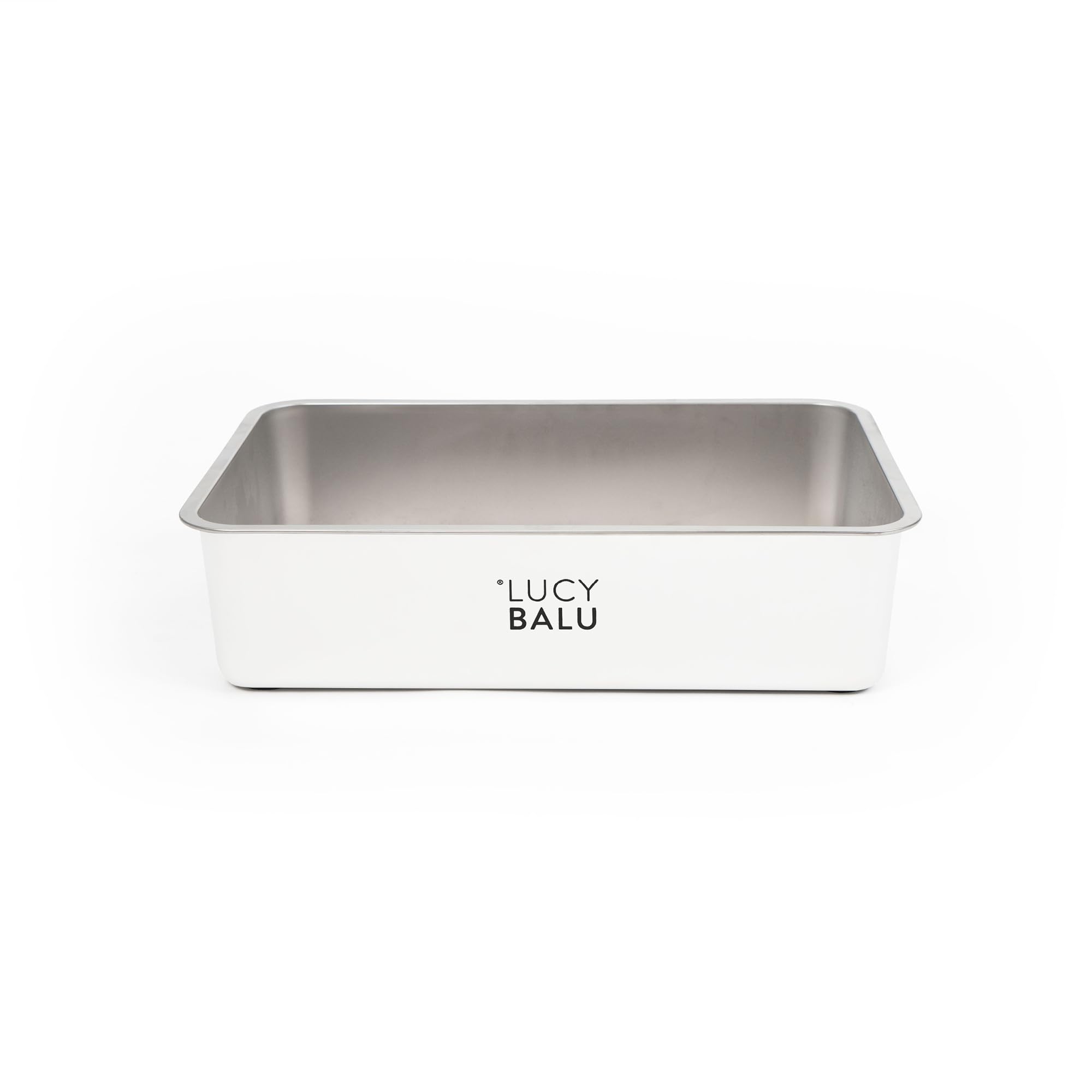 LucyBalu® Caja de arena para gatos de acero inoxidable de STEELOO, XXL, sin tapa, con entrada superior, higiénica, inodora y fácil de limpiar, 59,5 x 39,5 x 15,5 cm, color blanco