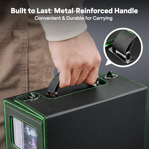 Image of Kabinka Commander Deck Box for MTG with Handle, Multi Deck Case with Large Dice Tray Fits 400+ Double-Sleeved Cards, 5 IN 1 TCG Card Storage Box with Commander Display, 35PT Card Holders (Black Green)