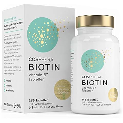 Biotin Tabletten - Hochdosiert mit 10.000 mcg D-Biotin pro Tablette - 365 vegane Tabletten im 1-Jahresvorrat - für schöne Haare und Haut - Vitamin B7 trägt zur Erhaltung normaler Haut und Haare bei Cover