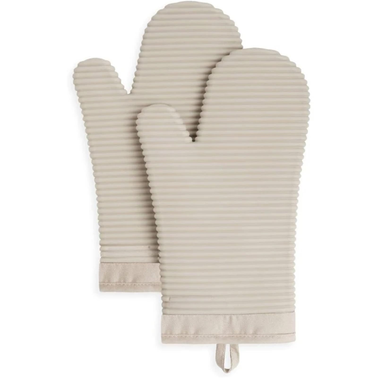 Guantes De Horno Manopla de horno de silicona suave acanalada, 7"x13", manoplas de horno de batido 2 piezas beige for horno Para Cocinar