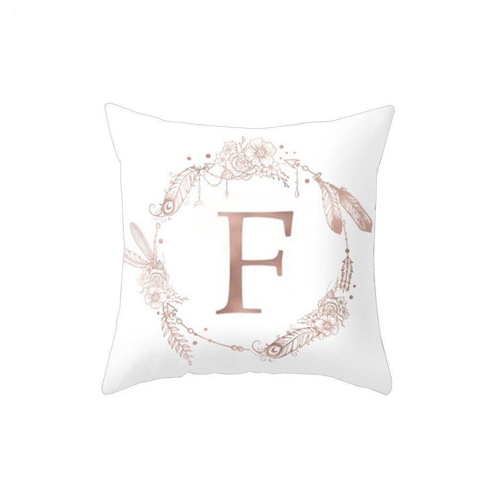 good01 Pink Flower Letter Pattern Throw Pillow Case Sofa Bed Car Cushion Cover size F