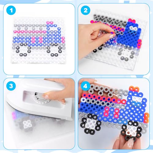 wlertcop Große Bügelperlen 10MM, 1000 Stück XL Steckperlen mit Platten Dino Set mit Steckplatte, 10 Tiere Muster, 15 Schlüsselbänder und Bügelpapier, Kreatives Perlenset für Kinder ab 3 Jahren