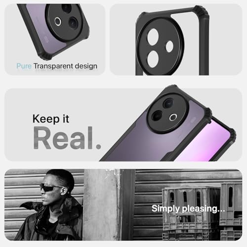 Image of Pikkme Back Cover for Vivo Y39 5G | Ultra Hyrbid | Full Camera Protection | Raised Edge | Crystal Clear Transparent Bumper Case (Black)