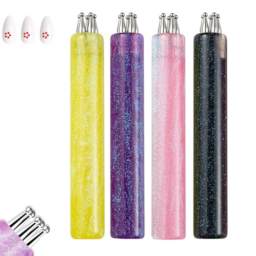 5 Petal Flower Nail Dotting Pen Manicure Art Tools Easy Control Stainless Steel Ball 1.8mm Fine Tip Rhinestone Precision Markers Perfect for Painting Sculpting Rhinestones DIY and Salon (4pcs)