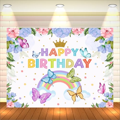Image of Butterfly Birthday Backdrop 5x4 Ft | Backdrops for Decoration | Birthday Decoration Backdrop | Banner for Kids Theme Party