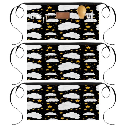 Lot de 3 tabliers courts de chef avec 3 poches pour cuisine et bistrot