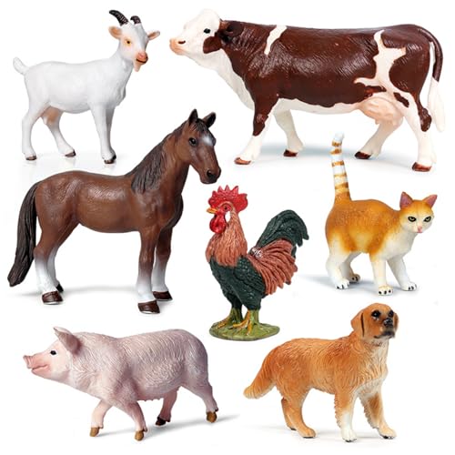 Figurines d'animaux de ferme en plastique : lot de 7 jouets avec vache et cochon