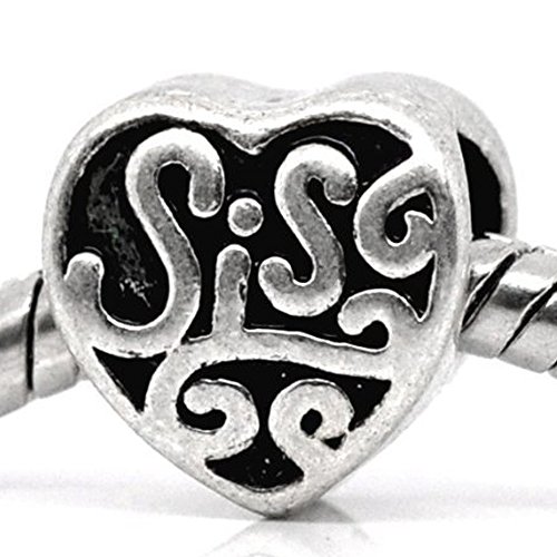 Sexy Sparkles Sis or Sister Charm Spacer Beads For Snake Chain Charm Bracelet