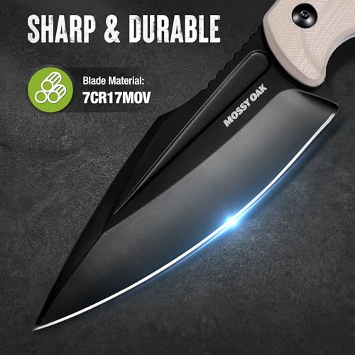 Image of Mossy Oak 8.5 inch Full-tang Fixed Blade Knife with Sheath (G10 Handle-Desert) | Stainless Steel Blade; Outdoor Knives for Survival, Camping, Hiking