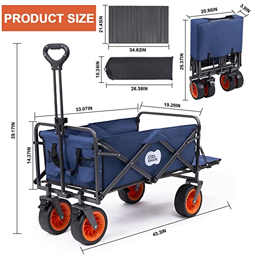 Coolshare Collapsible Wagon With Big Wheels,Portable Folding Beach Wagon Cart With 330Lbs Capacity,Heacy Duty Utility Foldable Wagon Cart With Aluminum Table And Gate Open Desgin For Camping,Garden #TOP3
