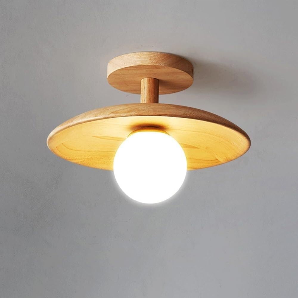 HXYSXHJUO Japanese Style Wooden Chandelier Glass Ball - Minimalist Ceiling Light Fixture for Porch, Cloakroom, Living Room, and Balcony (18cm)(18cm)
