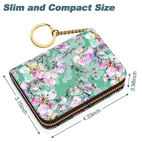 Image of Nipichsha Credit Card Holder, Small RFID Card Wallet for Women, Slim Leather Card Holder Wallet, Plum Flower, Small, Slim, Fashions