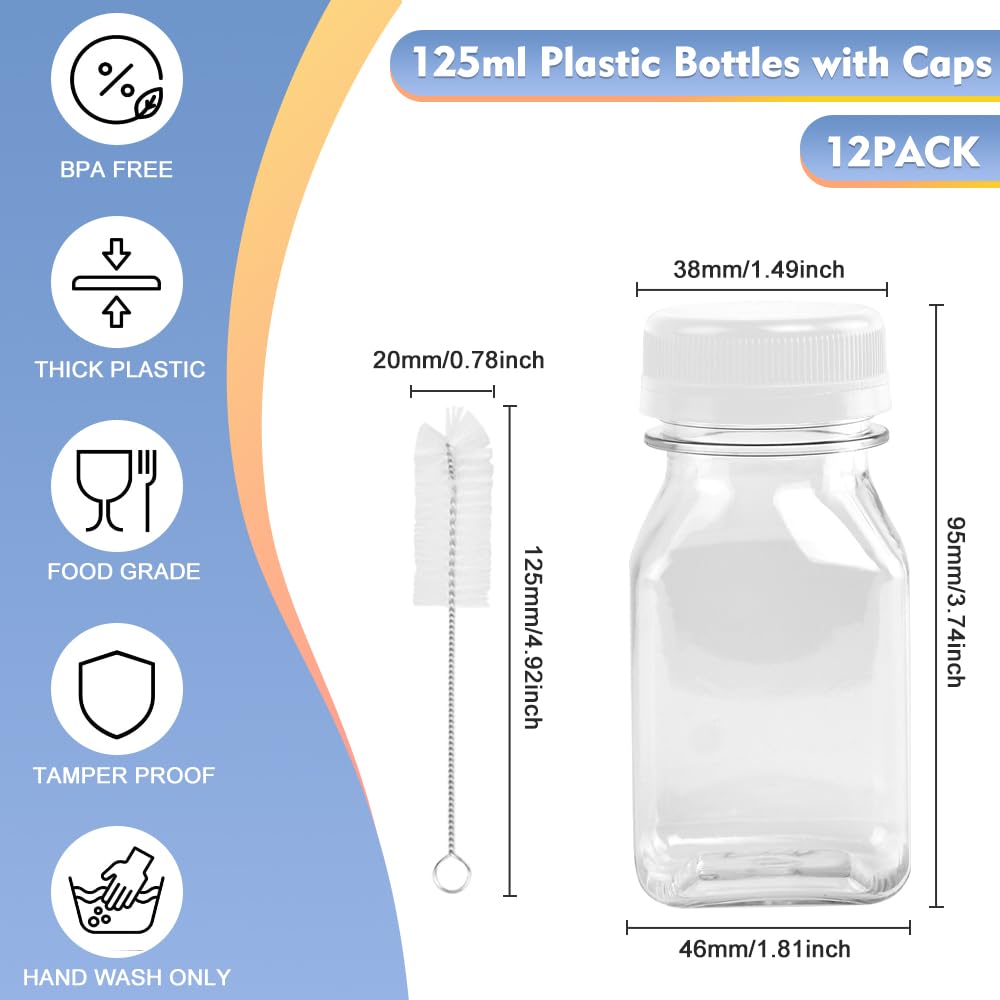 12 Pz Mini Bottiglia di Plastica 125ml Bottiglia di Succo Frutta con Coperchio Bottiglie Vuote Riutilizzabili Piccola Bottiglia Bevande Trasparente Bottiglie per Bevande Succo Fatte in Casa