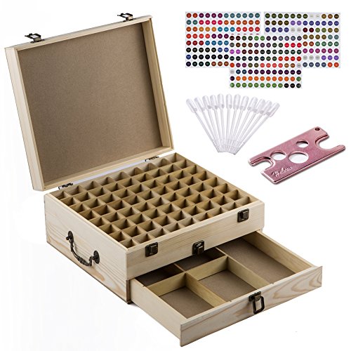 Essential Oil Wooden Storage Box with 72 Slots for 5, 10, 15ml Bottles, Rollers & Droppers, Essential Oils Wooden Case Perfect for Presentation by HABOM