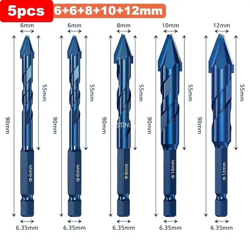 Lagnlnaoy 5pcs High Hardness Eccentric Drill Precision Drilling 6/6/8/10/12mm Glass Tile Ceramic Punching Rock Slab Triangle Drill bit