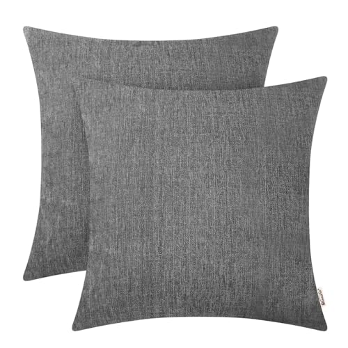 Image of BRAWARM Pack of 2 Throw Pillow Covers Cases for Couch Sofa Home Decoration Solid Dyed Striped Soft Chenille 16 X 16 Inches Neutral Gray