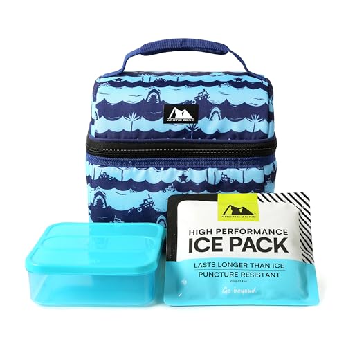 Arctic Zone Kids Lunch Bucket Combo with 210g Ice Pack and Sandwich Container, Deep Shark